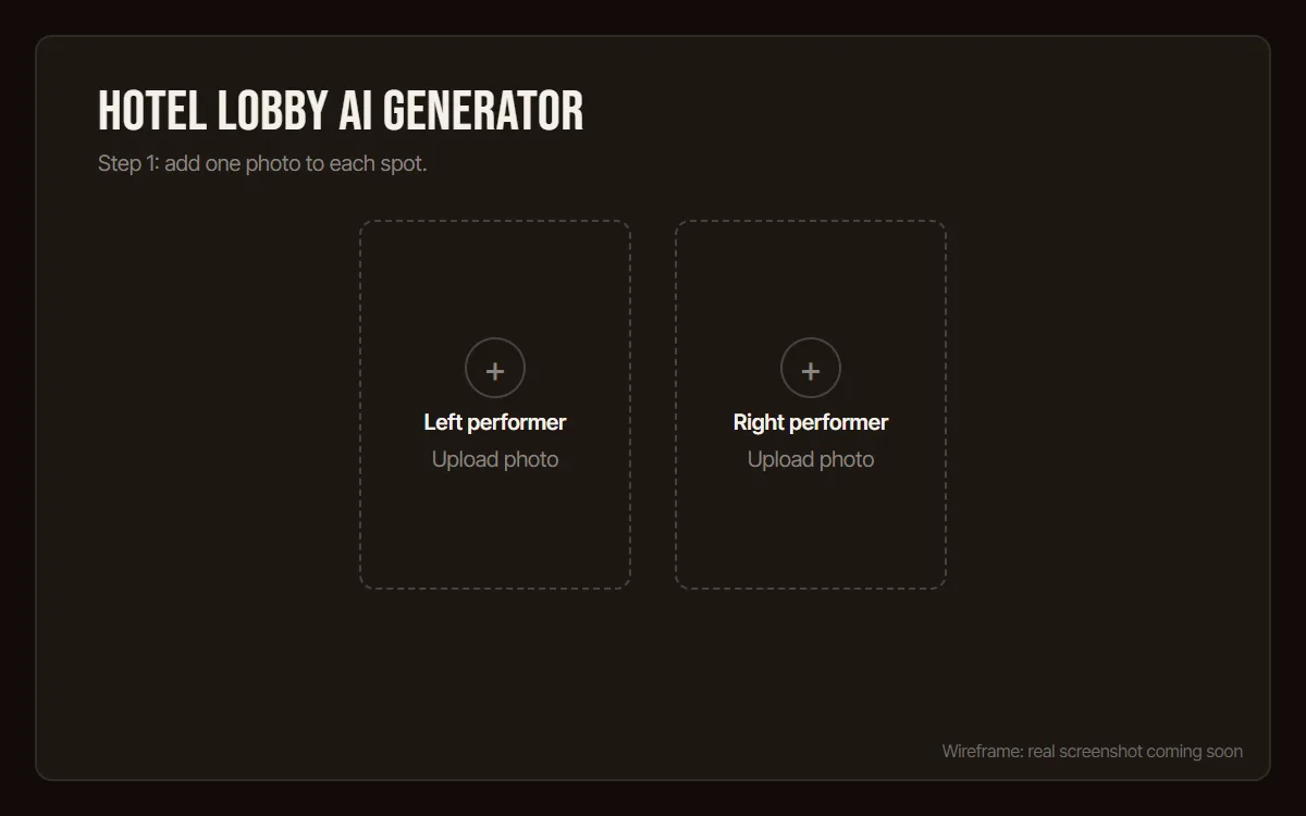 Generator screen with two empty photo slots, left and right